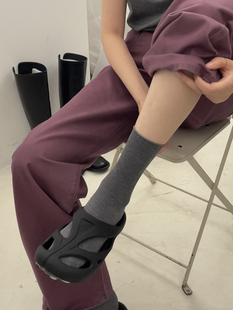 陈姬儿新款袜子女小腿袜弹力舒适纯色百搭中筒袜外穿针织棉袜415