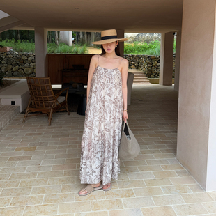 widelia陈姬儿夏季 连衣裙7166 法式 度假风吊带裙宽松大摆海边长款