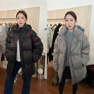 widelia陈姬儿冬季黑色羽绒服宽松中长款面包服加厚连帽外套9320