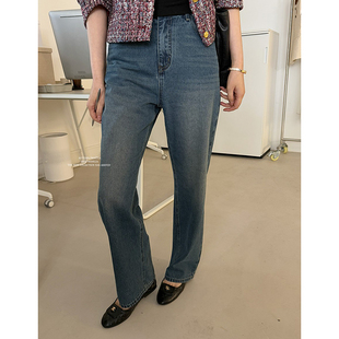 widelia陈姬儿韩版复古水洗长裤百搭高腰显瘦修身直筒牛仔裤w0006