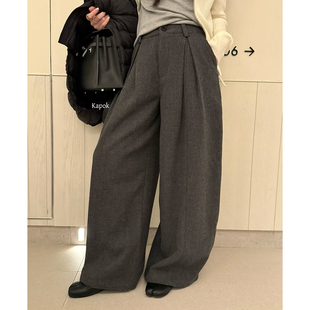 Kapok 2025冬季加厚不加绒压褶宽松呢子显瘦阔腿裤百搭长裤35082