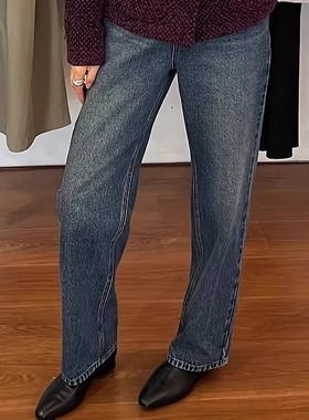 widelia陈姬儿秋冬牛仔裤高腰显瘦直筒裤百搭显瘦磨毛长裤子17017