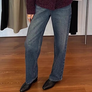 widelia陈姬儿秋冬牛仔裤高腰显瘦直筒裤百搭显瘦磨毛长裤子17017