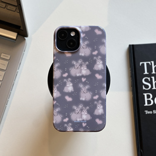 Muse mood复古冷灰色爱心兔兔菲林硬壳全包适用iPhone16promax手机壳苹果14pro半包磨砂13pro亮面全包13精孔