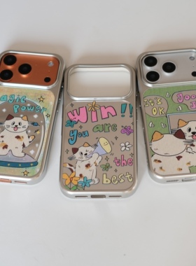 小众ins可爱迪迪猫咪电镀镜面银框磁吸手机壳iPhone17promax镜面手机壳16pro手机壳14pro全包13少女心甜美