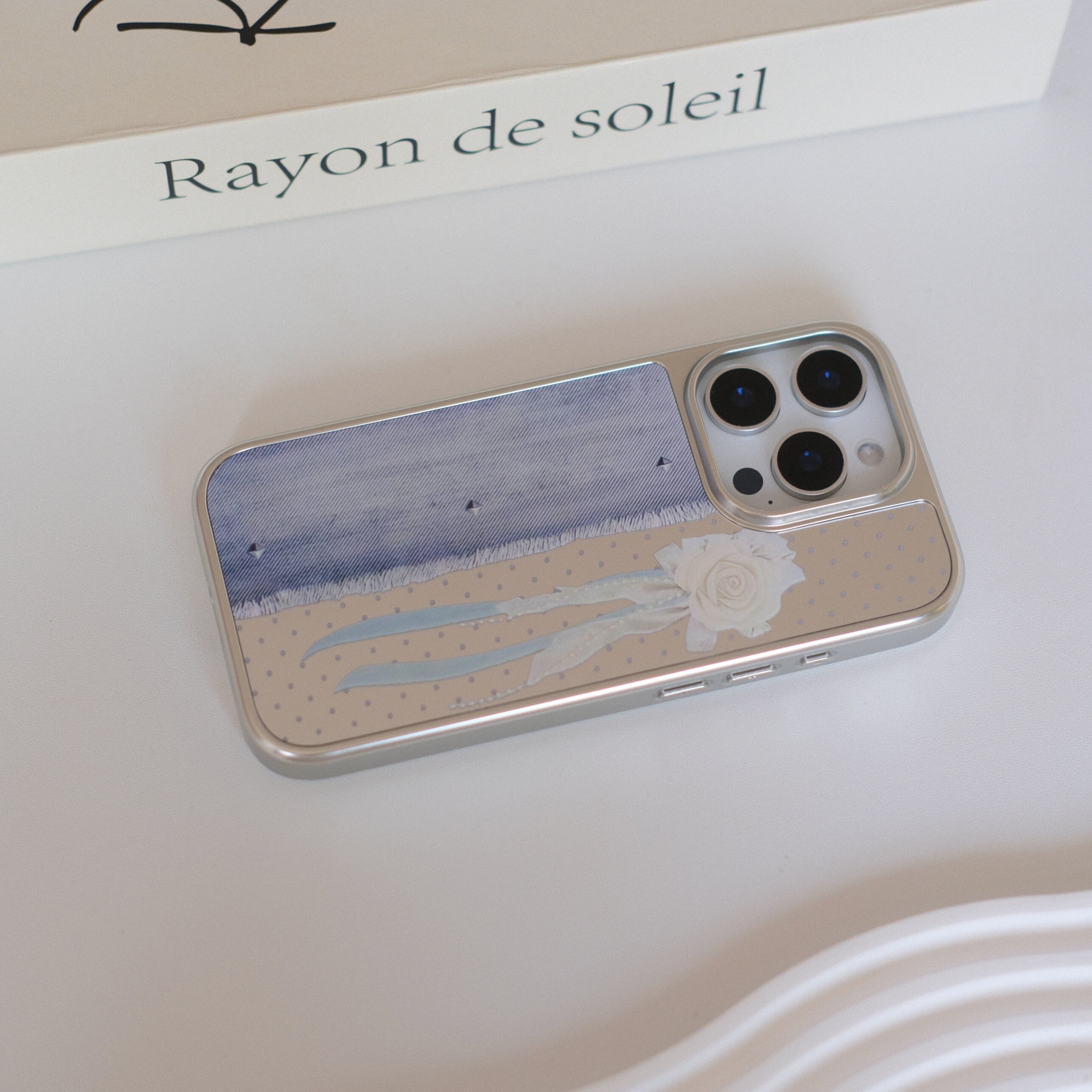 小众ins丹宁波点玫瑰电镀镜面银框磁吸手机壳iPhone17promax镜面手机壳16pro手机壳14pro全包13少女心甜美