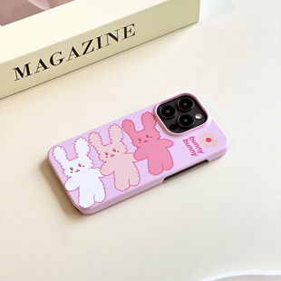 韩国ins少女心粉色兔兔手机壳硬壳全包按键适用苹果iPhone17promax菲林手机壳16pro磨砂12亮面全包13精孔软壳