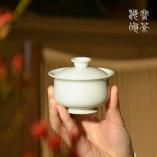 海宝茶器.玲珑盖碗 景德镇高端仿古尼手工柴窑盖碗 90ml直径8
