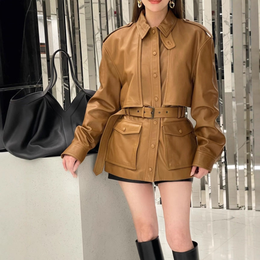 皮风衣外套女高级感秋季2025新款气质翻领帅气收腰复古显瘦中长款
