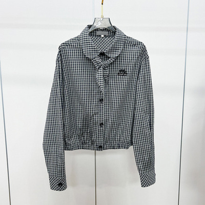 2026年春装简约风娃娃领系带蝴蝶结格纹单排扣长袖衬衫女XSJ1C02C