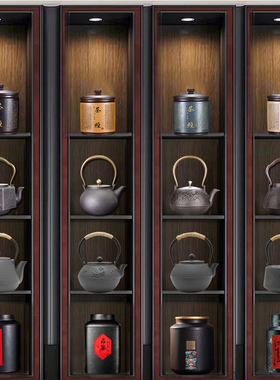 新中式样板房软装茶室民宿博古架紫砂茶叶罐茶壶茶具国风装饰摆件