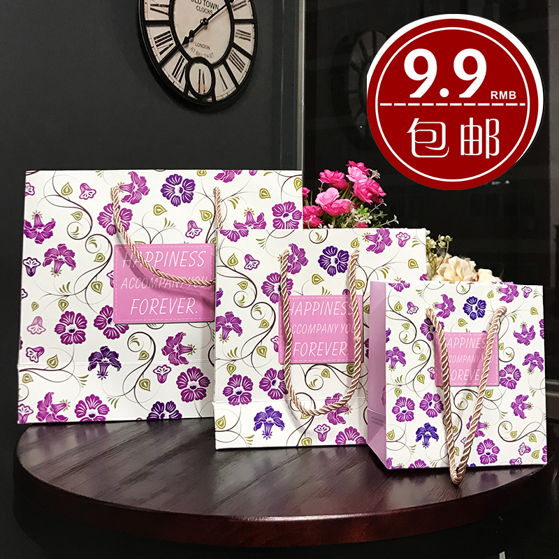 韩版礼品袋手提袋纸袋花朵包装袋购物袋定制婚庆回礼袋节日礼物袋