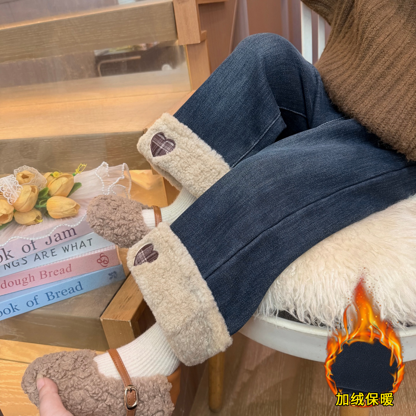 女小童加绒裤子2025秋冬款儿童超好看一体绒牛仔裤宝宝冬季休闲裤