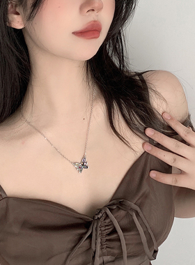 甜酷少女彩色闪钻蝴蝶项链女