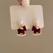 马上有钱耳环 7柒seven 秋冬植绒珍珠锆石耳钉本命年轻奢感