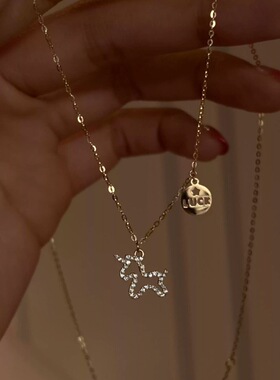 【7柒seven】马上有钱爆闪金色小马圆盘项链精致感轻奢时尚锁骨链