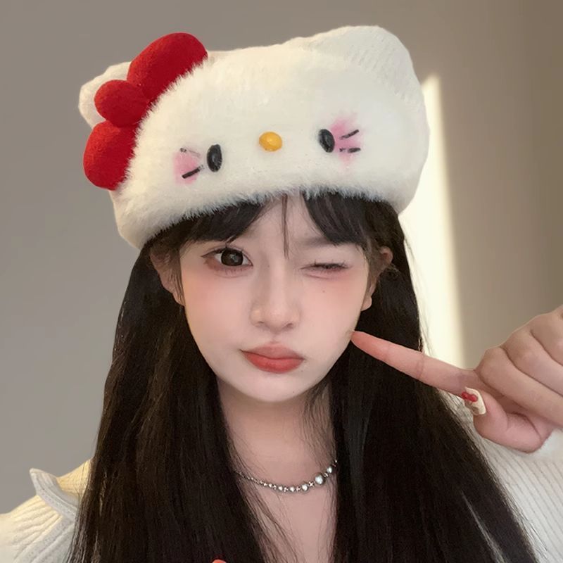 可爱蝴蝶结kt猫毛绒帽子
