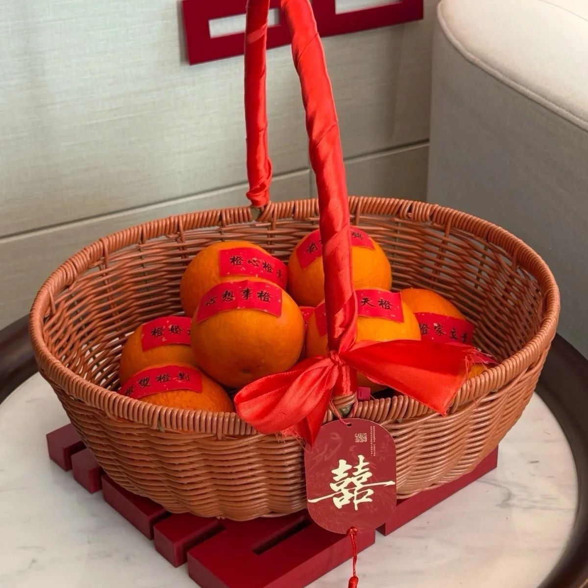 一路橙意接亲结婚篮子水