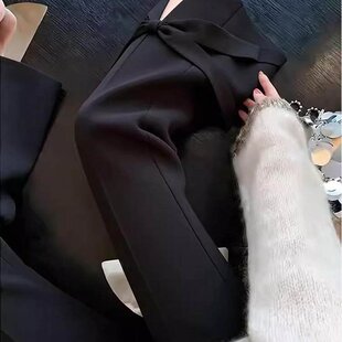 高级黑色蝴蝶结西装裤女2026春季新款高腰显瘦垂感微喇九分裤气质