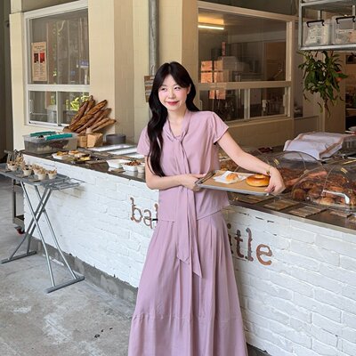 实拍 清宁时序 韩系简约风短袖衬衫上衣长款半身裙显瘦两件套