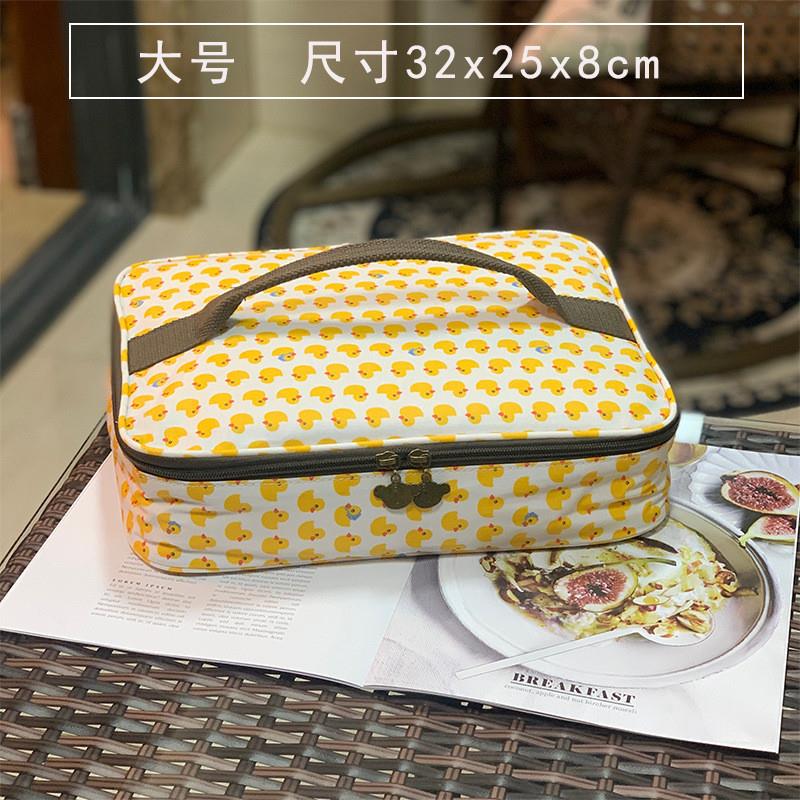 扁平放四格饭盒袋横版保温隔热保鲜防水餐盒儿童分格餐盘袋手提