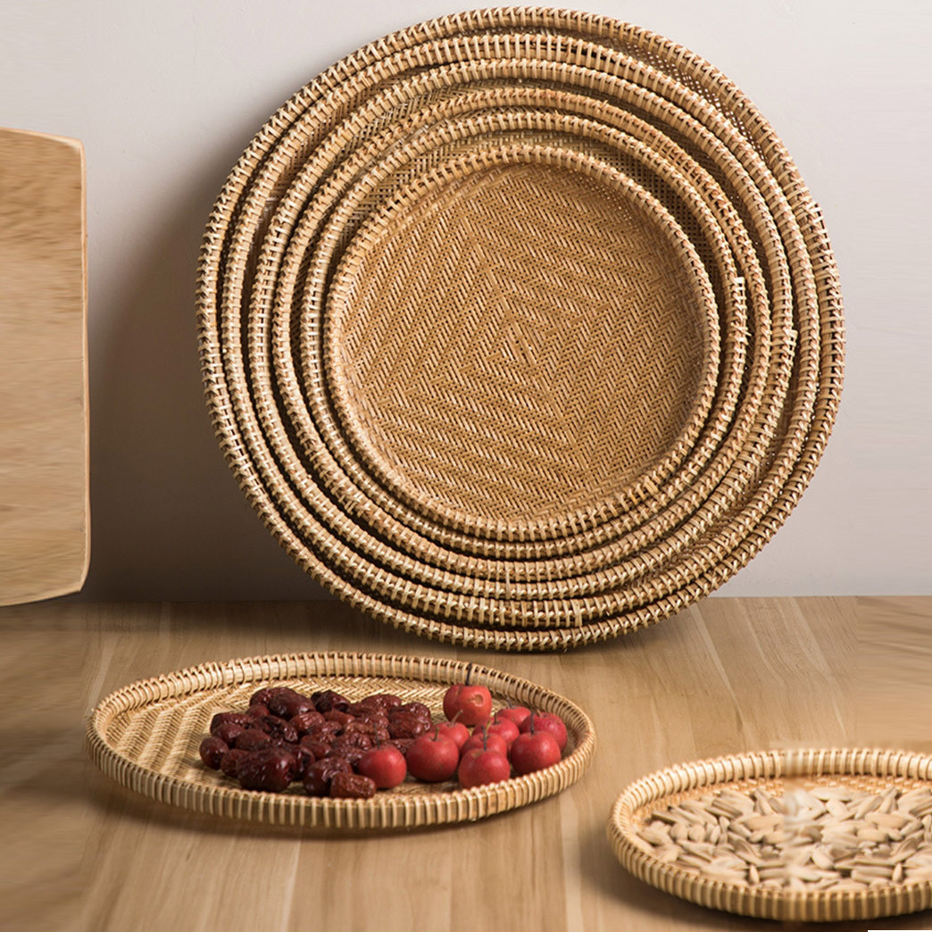 竹编制品扁筛子晾晒竹收纳馒头筐厨房蒸饺托盘家用手工有孔圆簸箕