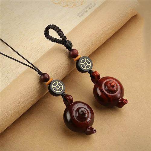 紫檀木把把壶汽车钥匙扣挂件把把胡小壶茶壶手把件男女手机链吊坠