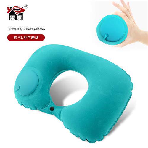 便携旅行可折叠护颈枕头按压冰丝充气枕飞机枕旅游三宝冰丝型枕