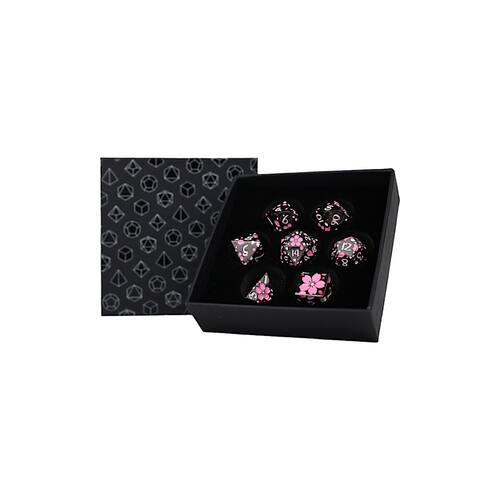 【桌游乱炖】LPG Dice RPG Set Inscripted Sakura - Black Pink