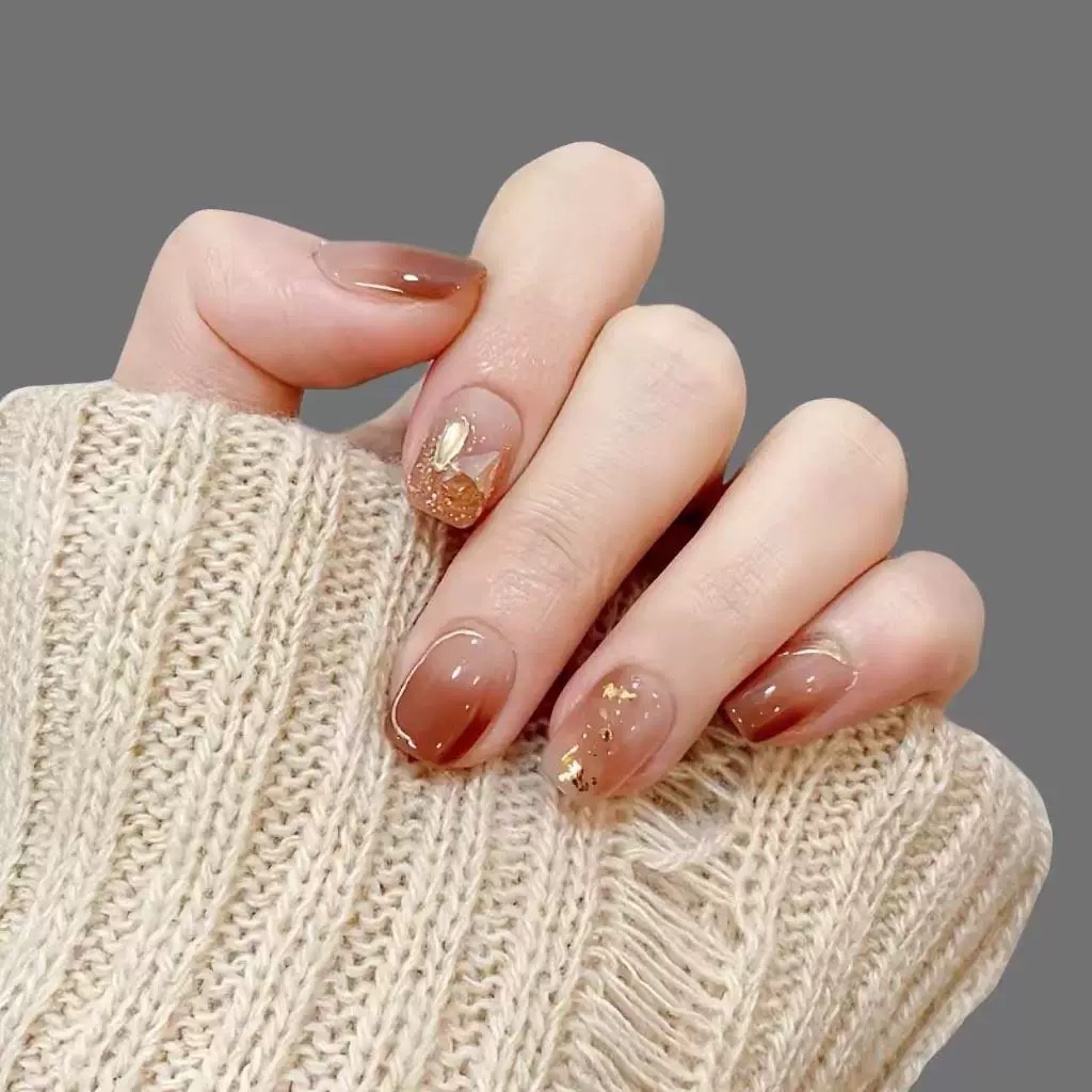 纯手工穿戴甲秋冬新款显白猫眼手绘花朵美甲贴片成品可拆卸假指甲