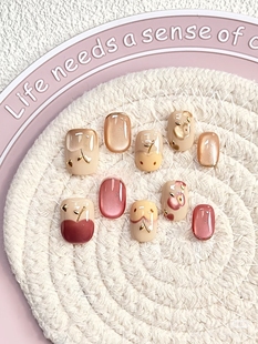 【甜心果漾】手绘苹果裸色超闪金秋猫眼轻奢气质纯手工穿戴甲美甲