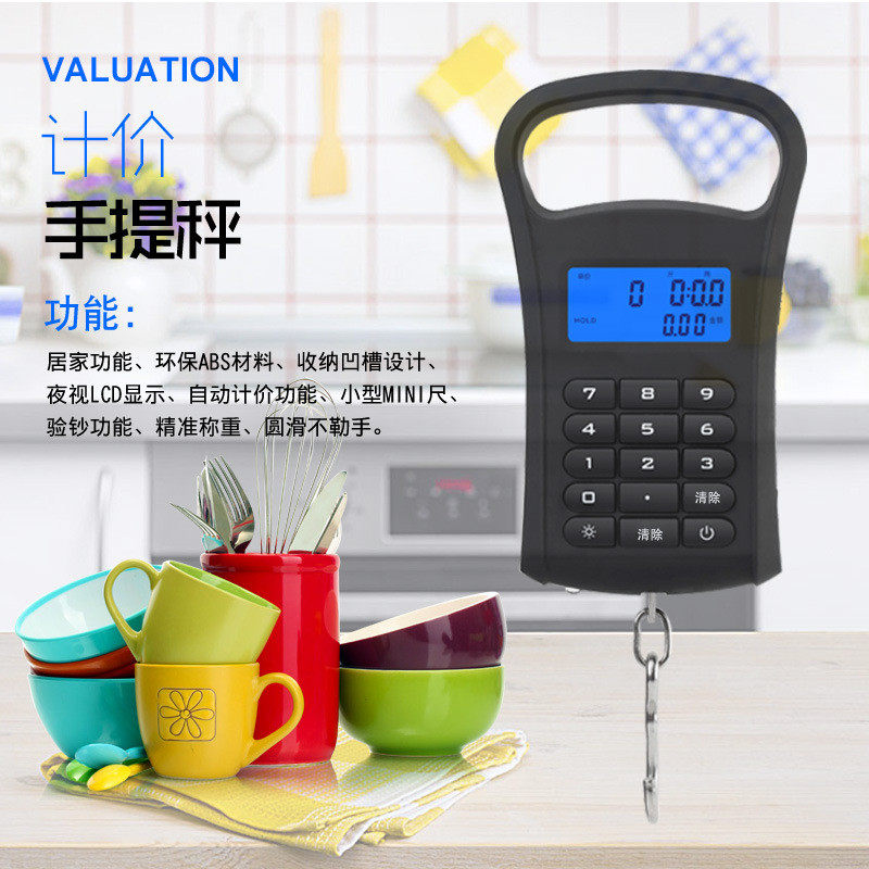 多功能计价称手提电子秤带刻尺吊挂秤小型弹簧称迷你挂钩称40