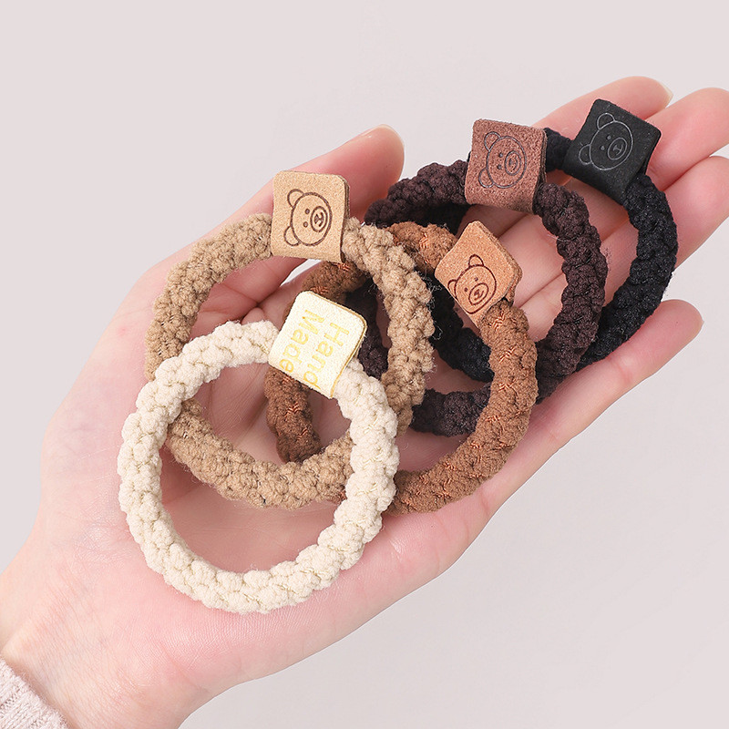 小熊标签毛绒发圈女高弹力耐用扎头发头绳不伤发橡皮筋发绳皮套粗