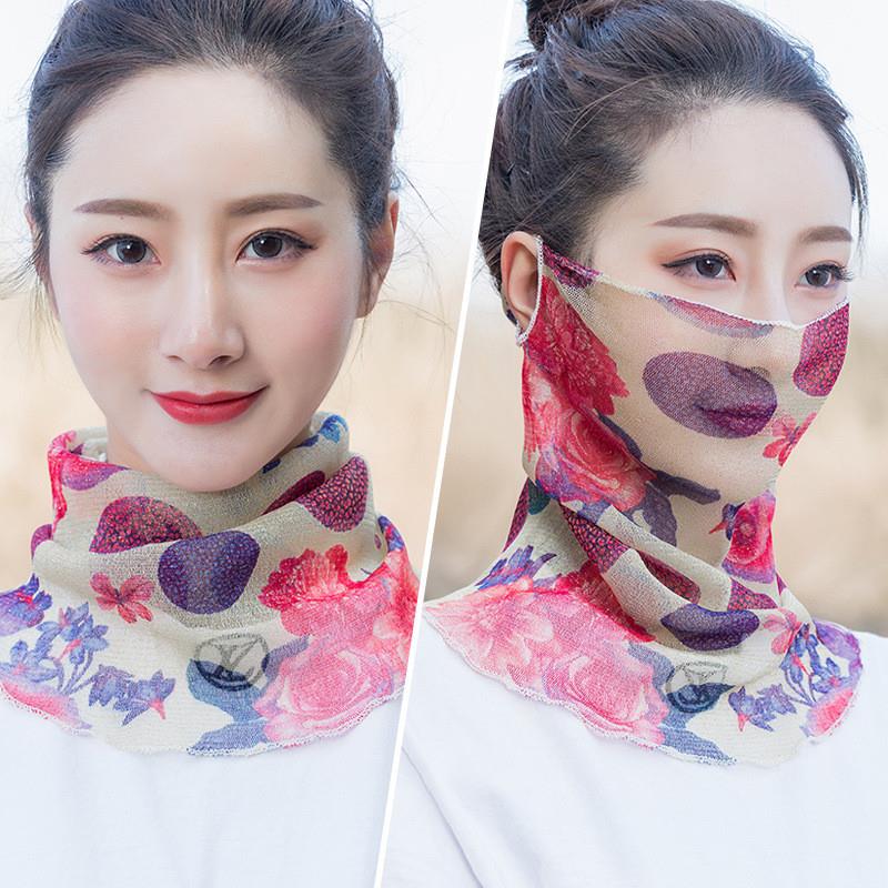 百变围脖夏季薄款百搭纱巾女套头丝巾防晒面纱围脖护劲小脖子围巾
