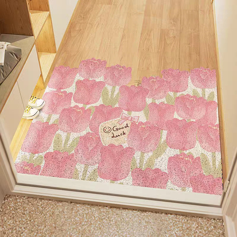 粉色入户地垫丝圈进门防滑垫玄关地毯入门脚垫郁金香刮泥蹭土门口