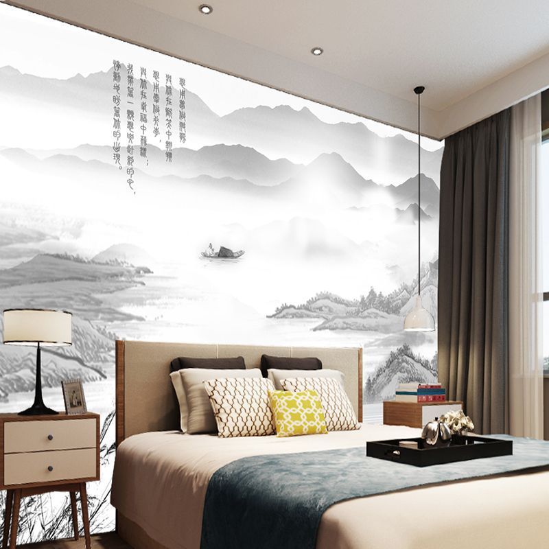 新中式山水画夹丝玻璃夹胶工艺夹绢夹丝玻璃加 工定 制玻璃夹胶膜