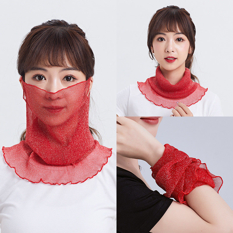 百变围脖夏季薄款百搭纱巾女套头挂耳丝巾防晒面纱护劲小脖子围巾