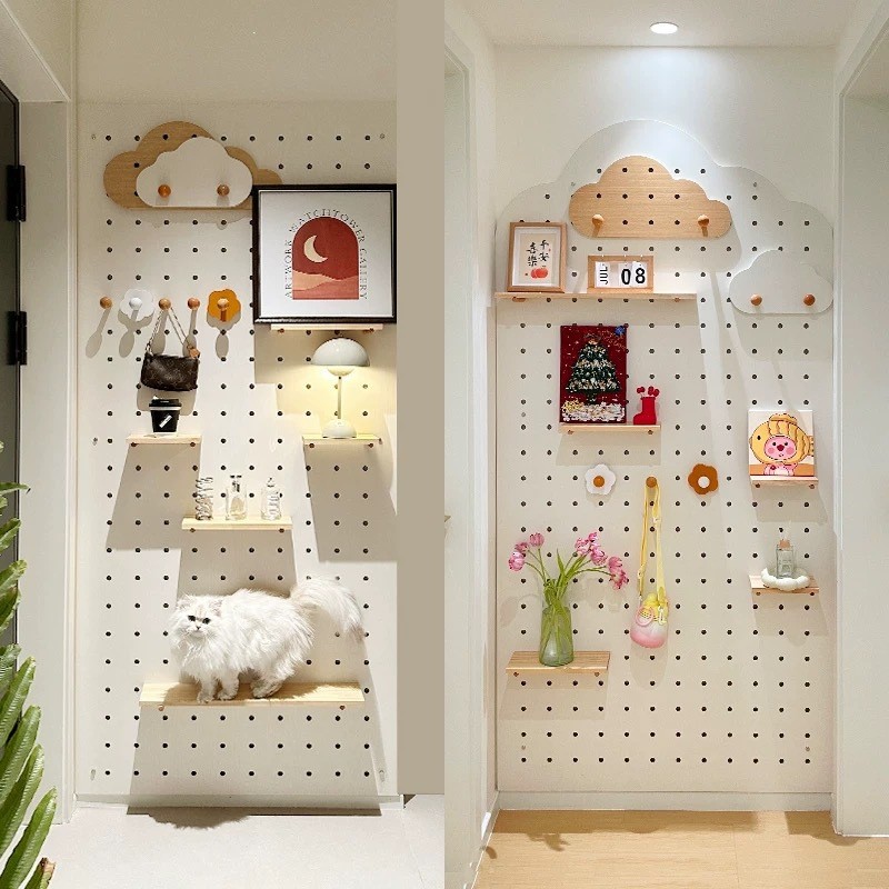 实木云朵玄关洞洞板置物架木质展示架收纳墙入户收纳架墙上挂衣架