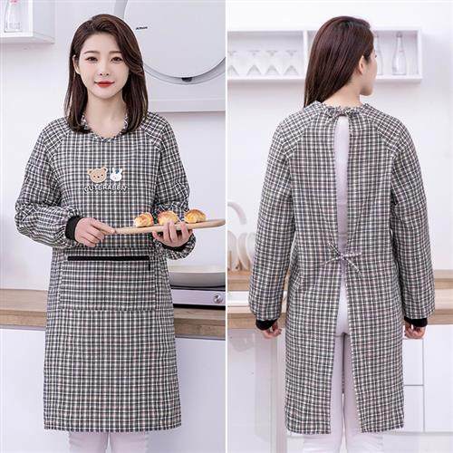 夏天薄款长袖围裙厨房家用2024新款棉布罩衣大人干活穿工作服女,家庭/个人清洁工具,围裙,淘宝优惠券,粉丝福利购,淘宝优惠卷