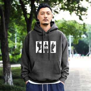 aaa新款重磅余文乐男士连帽卫衣ins潮流印花上衣宽松加绒加厚上衣