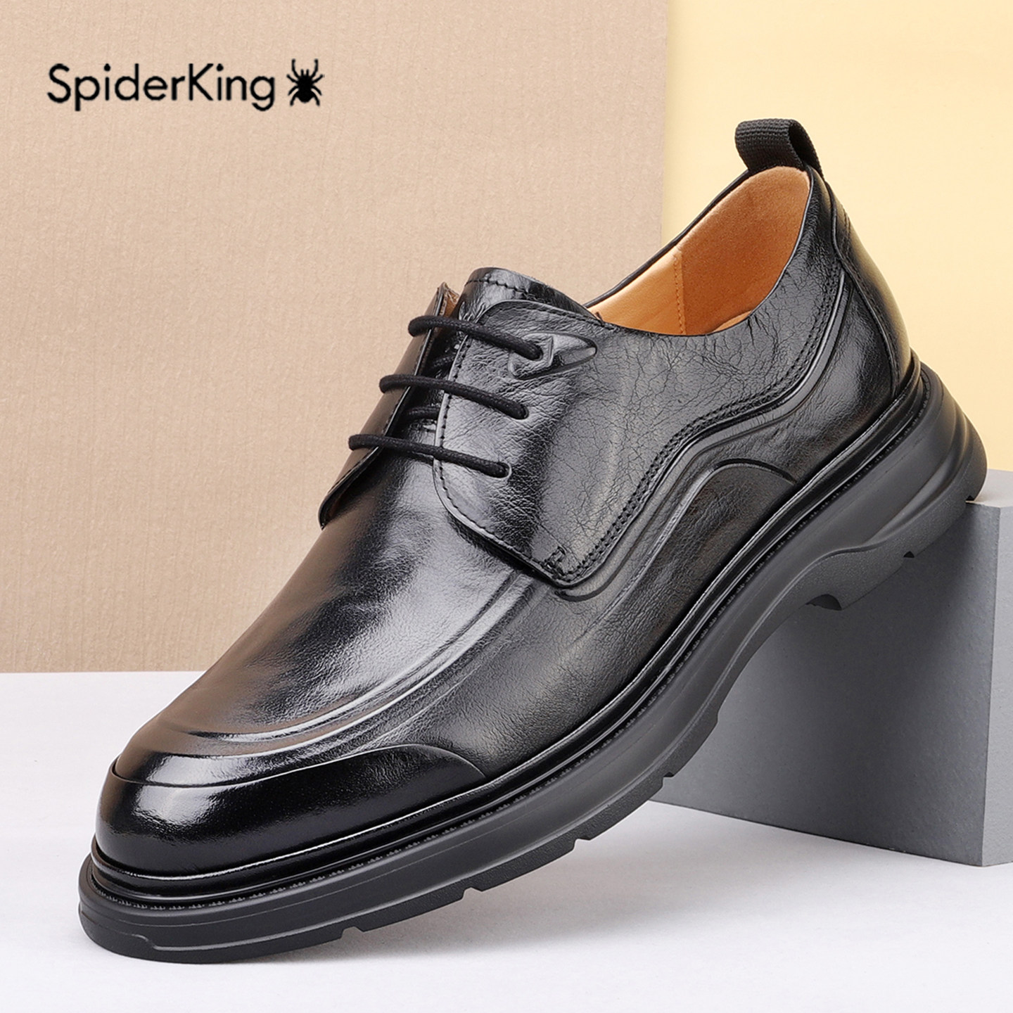 蜘蛛王秋季高端全牛皮鞋男鞋商务正装防臭透气英伦休闲西装鞋真皮