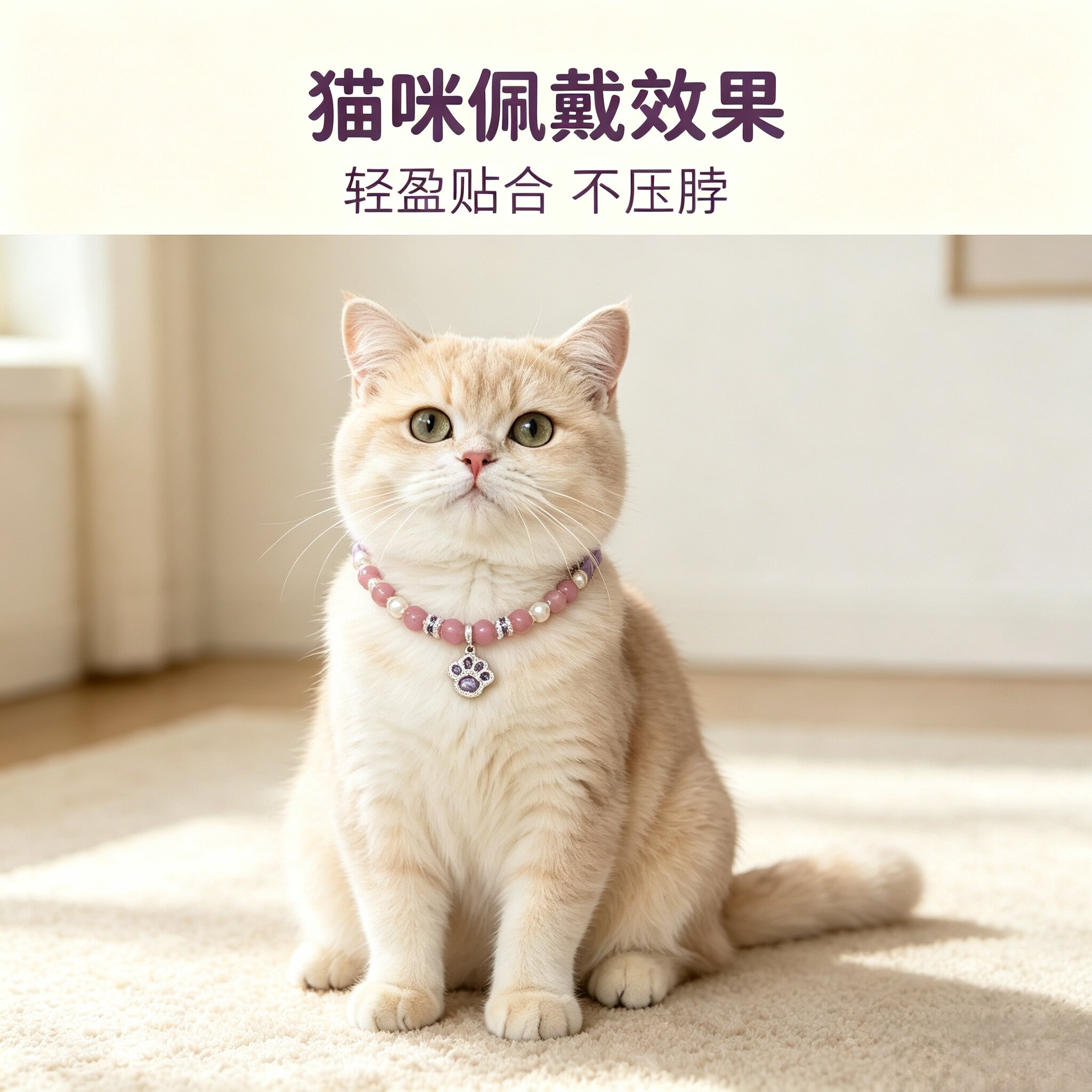 猫狗紫色皮质珍珠串珠可爱项圈