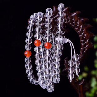 晶利来天然白水晶手链 男女款时尚潮流清凉水晶佛珠手串本命年配