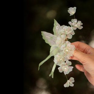 绿色发夹子簪花头饰超仙薄纱蝴蝶手工烫花古典舞女主旗袍配饰甜美