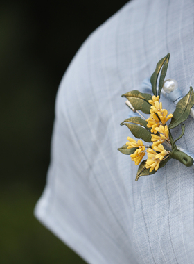 七色微光桂花胸针新中式国风旗袍搭配黄色胸花配饰优雅
