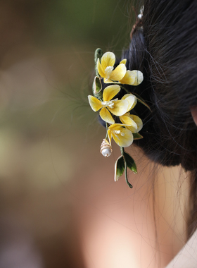 超仙温柔黄色桂花发梳非遗绒花点缀插梳小清新旗袍配饰日常新中式