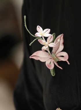 蝴蝶缠花胸针粉色兰花中古风长针