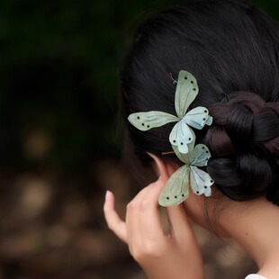森系 仙美青绿 蝴蝶发簪发饰旗袍汉服日常盘发簪子丸子头国风头饰