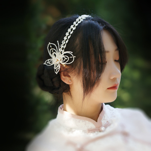 相见欢 古典发饰米珠花朵软发箍边夹子复原款头饰民国风头饰 优雅