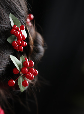 红色相思豆发簪古风发饰新中式国风发钗 旗袍配饰订婚敬酒头饰